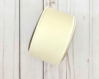Off White Velveteen Ribbon, Wired Ribbon, Ribbon for Bows, Wreath Making Supplies, Christmas Ribbon, Fall Ribbon, Holiday Ribbon