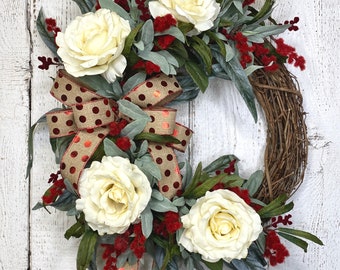 Valentine Wreath, Wreath for Valentine&#39;s Day, Red and White Wreath, Valentine&#39;s Day Wreath, Valentine&#39;s Day Decor, Door Decor, Wall Decor
