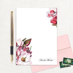 personalized notePAD - MAGNOLIA BLOSSOMS - letter writing paper flower stationery custom floral stationary feminine pink - 50 sheet notepad