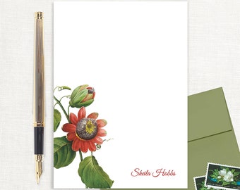 personalized notePAD - PASSION FLOWER - floral stationery custom stationary tropical flower feminine letter writing paper - 50 sheet notepad