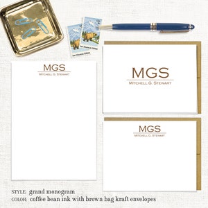 complete personalized stationery set GRAND MONOGRAM monogrammed custom letter writing set note cards and notepad stationary gift set image 3