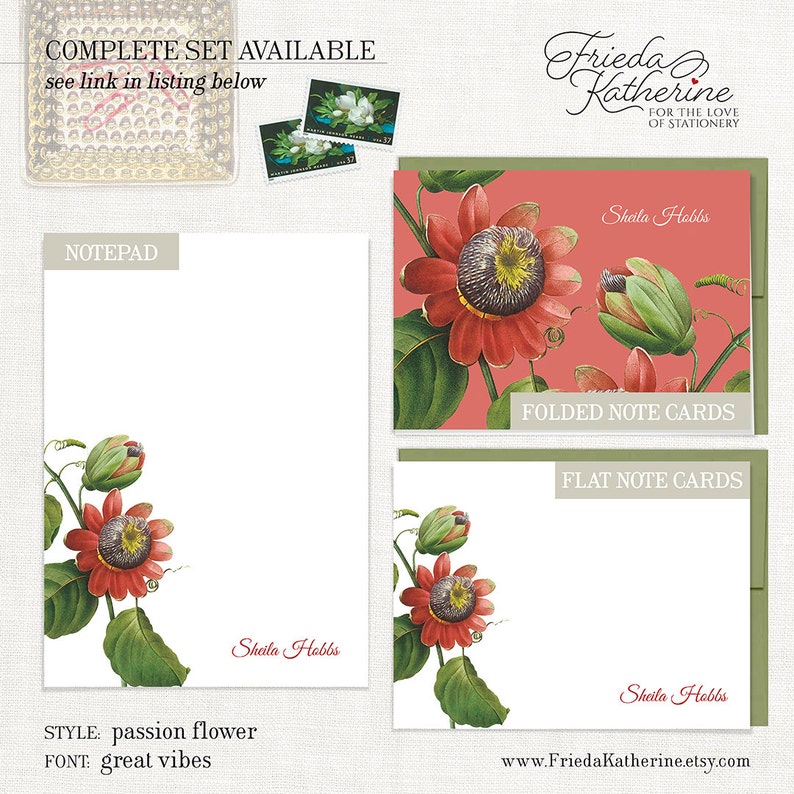 personalized return address label PASSION FLOWER square label address sticker flower label set of 48 image 4