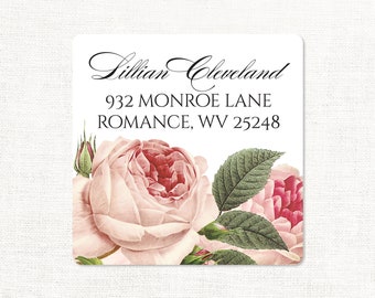 personalized return address label - LIGHT PINK ROSES - square label - address sticker - set of 48