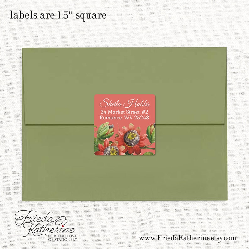 personalized return address label PASSION FLOWER square label address sticker flower label set of 48 image 2