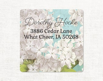 personalized return address label - GRANDMA'S LILACS in AQUA - square label - address sticker - flower label - set of 48