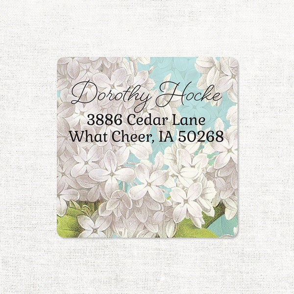 personalized return address label - GRANDMA'S LILACS in AQUA - square label - address sticker - flower label - set of 48