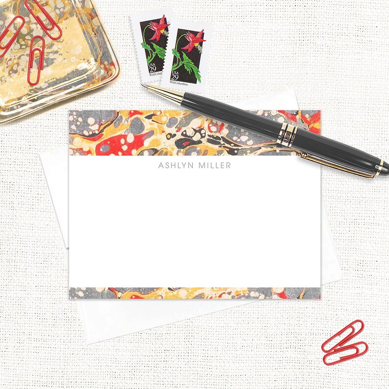 Personalized Flat Note Cards Vintage Marble Paper ASHLYN Etsy