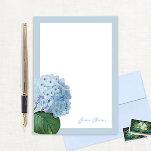 personalized notePAD - BLUE HYDRANGEA - botanical stationery custom stationary hydrangeas floral flowers pretty - 50 sheet notepad