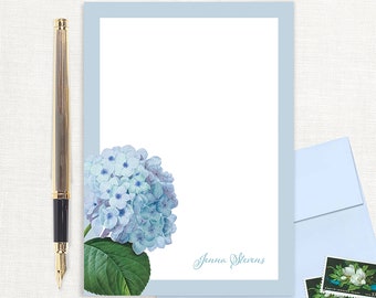 personalized notePAD - BLUE HYDRANGEA - botanical stationery custom stationary hydrangeas floral flowers pretty - 50 sheet notepad