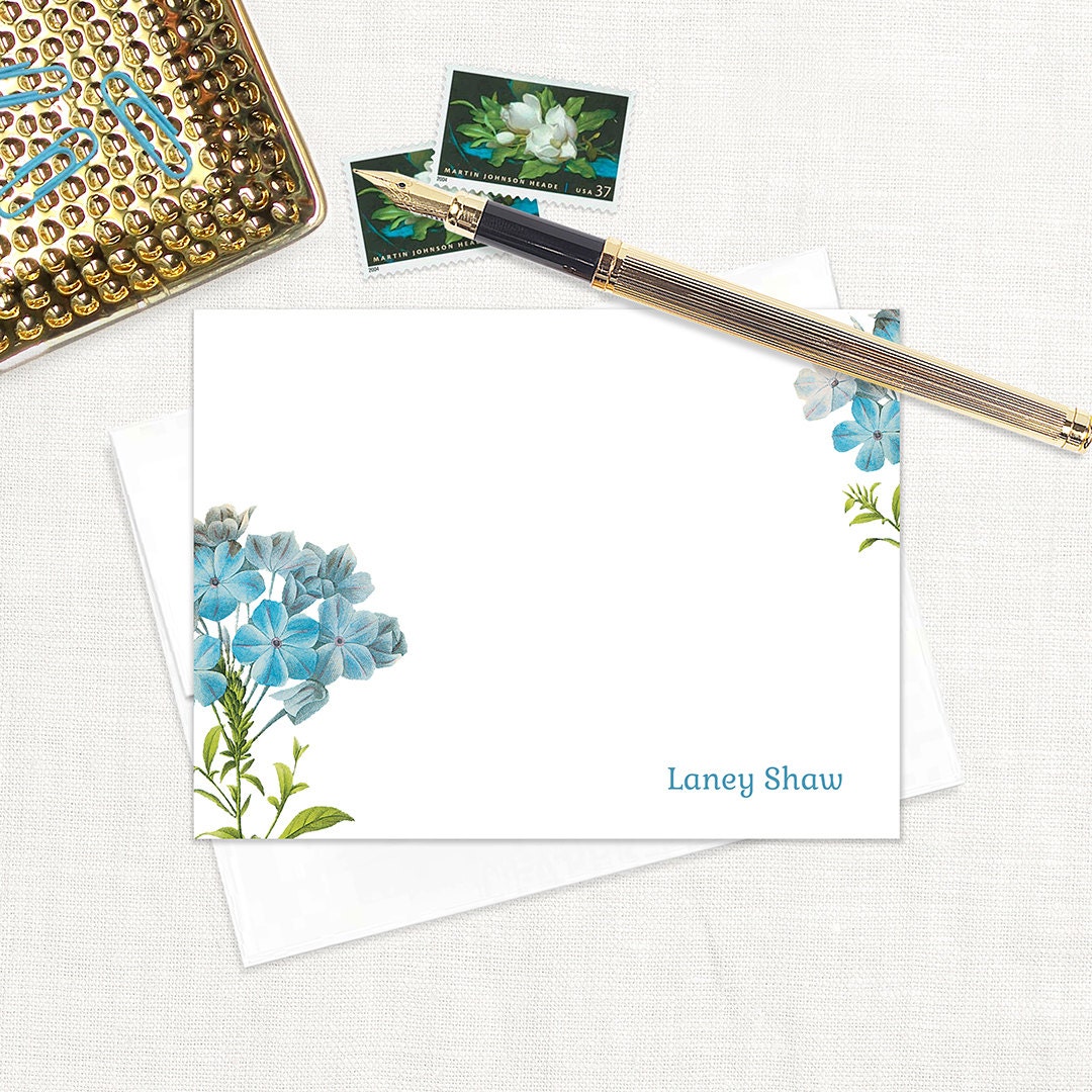 Complete Personalized Stationery Set - FORGET ME NOTS - Custom Flower ...