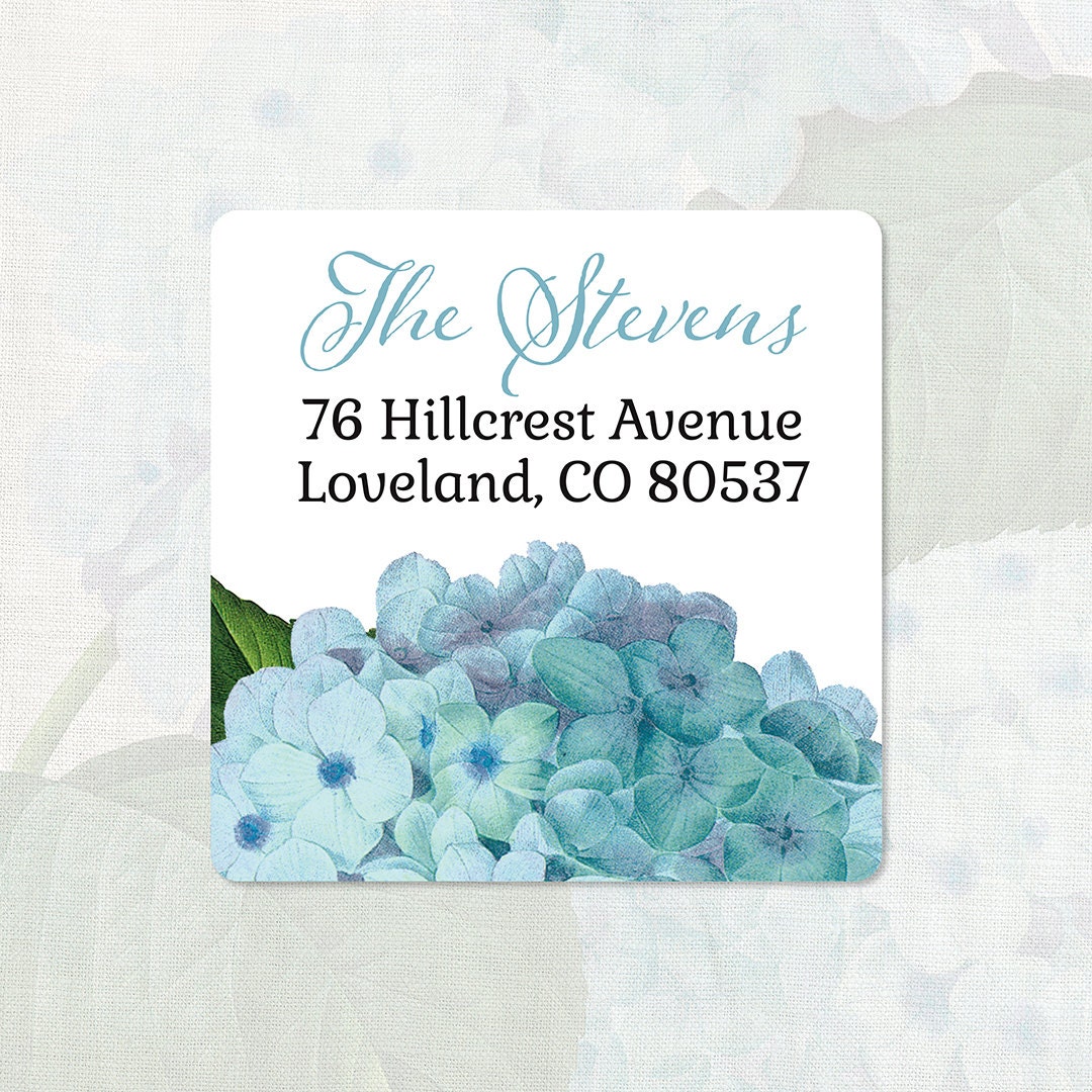 Hydrangea Label Personalized Return Address Label - BLUE HYDRANGEA FLOWER - Square ...