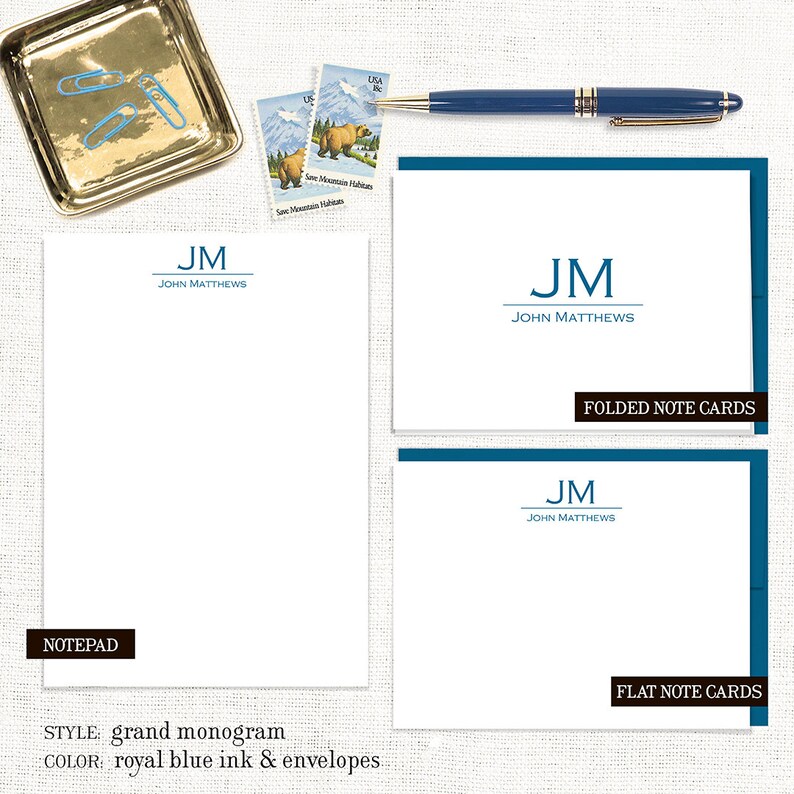 complete personalized stationery set GRAND MONOGRAM monogrammed custom letter writing set note cards and notepad stationary gift set image 2