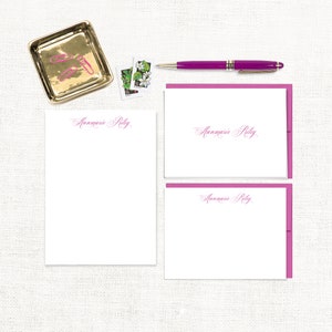 complete personalized stationery set - EXQUISITE TYPE - custom letter writing pretty font - note cards and notepad stationary gift set