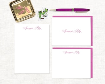 complete personalized stationery set - EXQUISITE TYPE - custom letter writing pretty font - note cards and notepad gift set