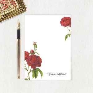 personalized notePAD - DARK RED ROSES - floral stationery botanical stationary flower women&#39;s letter writing paper gift - 50 sheet notepad