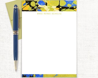 personalized notePAD - vintage marble paper BREE CHARTREUSE - custom stationery abstract art stationary colorful gift - 50 sheet notepad