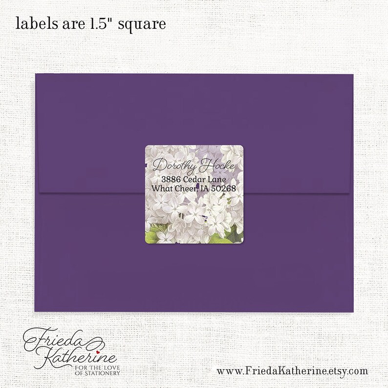 personalized return address label GRANDMA'S LILACS in PURPLE square label address sticker flower label set of 48 image 2