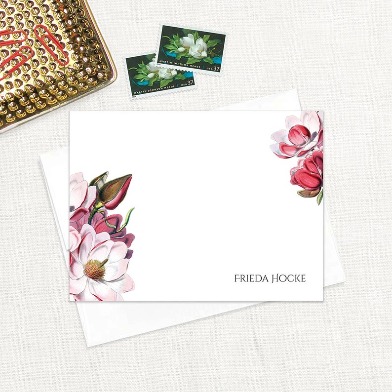 Complete Personalized Stationery Set - MAGNOLIA BLOSSOM - Floral Letter ...