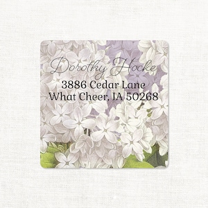 personalized return address label GRANDMA'S LILACS in PURPLE square label address sticker flower label set of 48 image 1