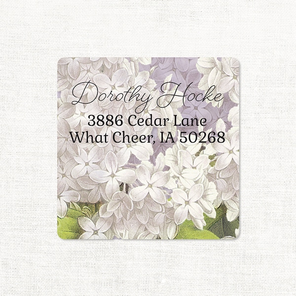 personalized return address label - GRANDMA'S LILACS in PURPLE - square label - address sticker - flower label - set of 48