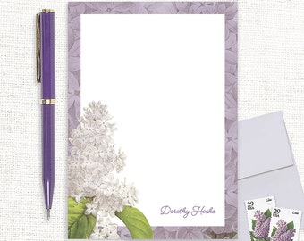 personalized notePAD - GRANDMA'S LILACS in PURPLE - custom stationery botanical stationary floral pretty flowers - 50 sheet notepad