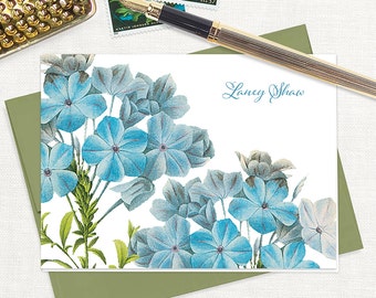 personalized stationery set - FORGET ME NOTS - blue floral stationary old fashioned botanical flowers - folded note cards set of 8