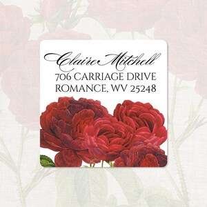 personalized return address label - DARK RED ROSES - square label - address sticker - set of 48