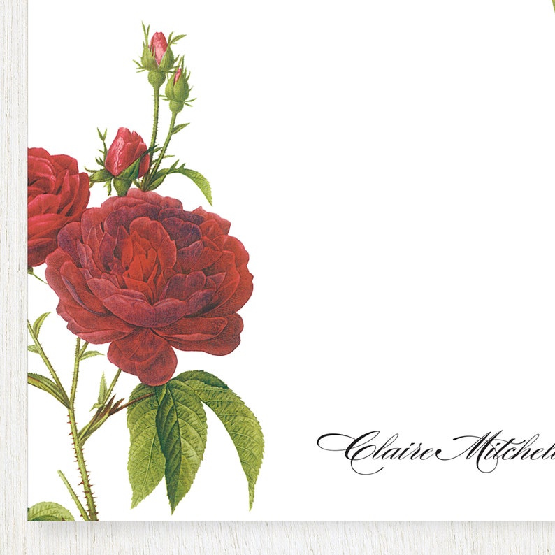Personalized Notepad DARK RED ROSES Floral Stationery | Etsy