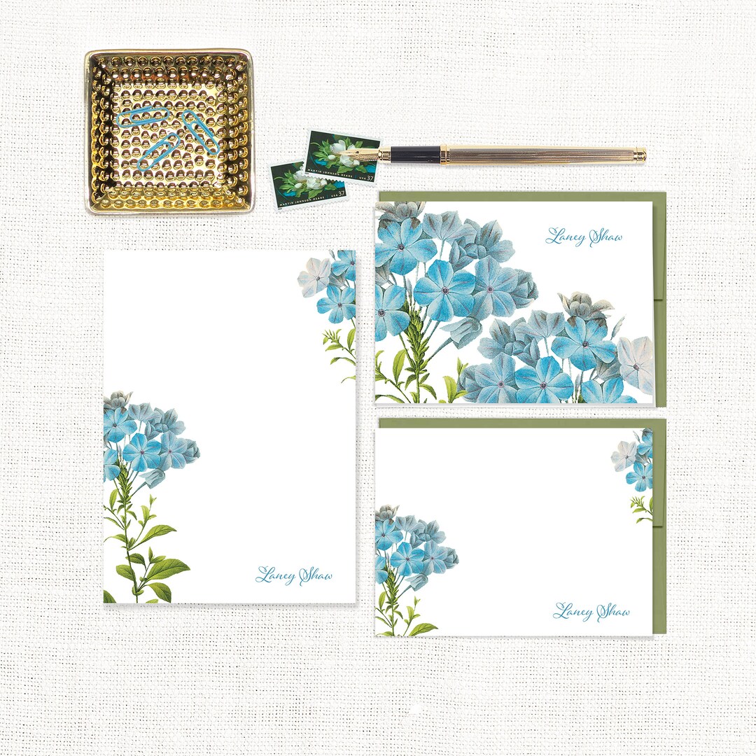Complete Personalized Stationery Set - FORGET ME NOTS - Custom Flower ...