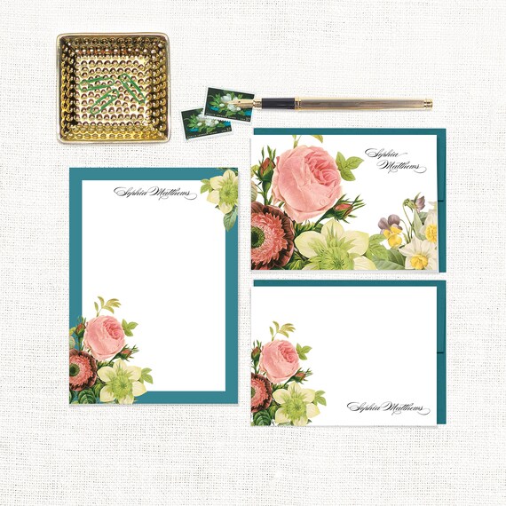 Complete Personalized Stationery Set FLOWER BOUQUET Pink - Etsy