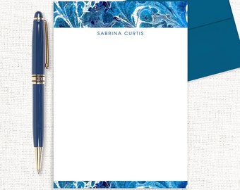 personalized notePAD - vintage marble paper SABRINA BLUE - custom stationary abstract art notepad couples stationery - 50 sheet notepad