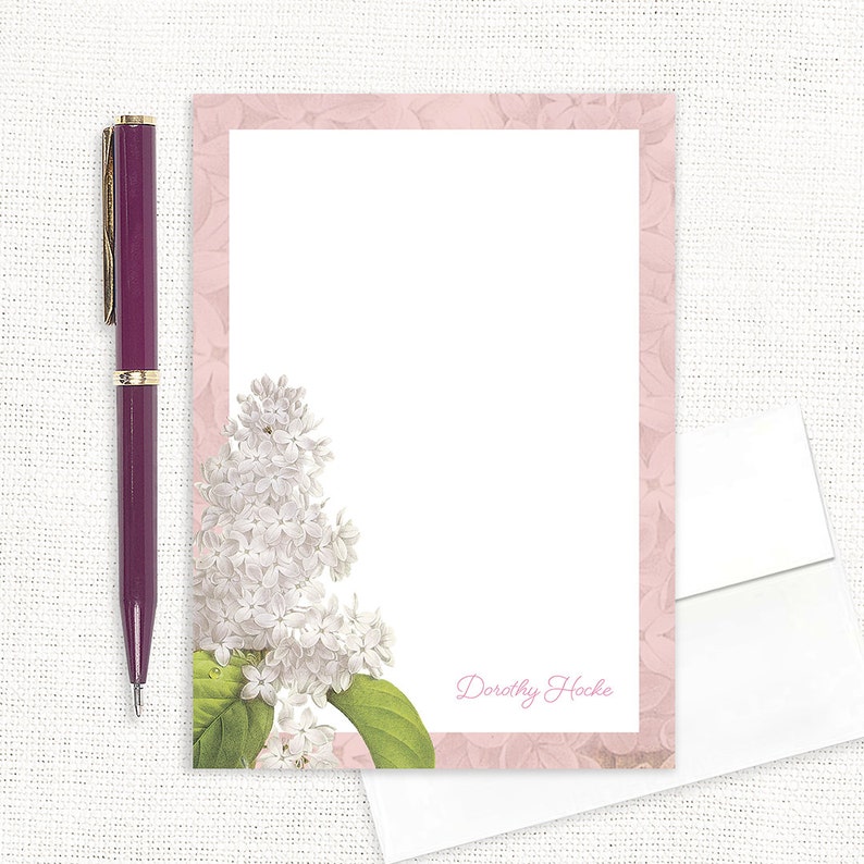 personalized notePAD GRANDMA'S LILACS in PINK custom stationery floral stationary flower notepad botanical 50 sheet notepad image 2