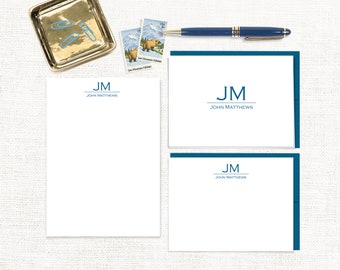complete personalized stationery set - GRAND MONOGRAM - monogrammed custom letter writing set - note cards and notepad stationary gift set