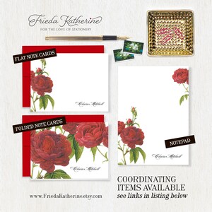 Personalized Flat Note Cards - DARK RED ROSES - Floral Stationery ...
