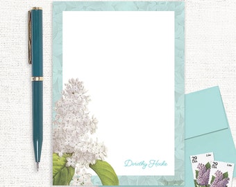 personalized notePAD - GRANDMA'S LILACS in AQUA - custom stationery botanical stationary floral flower garden notepad - 50 sheet notepad