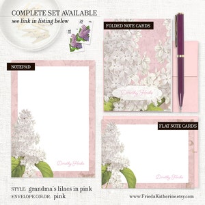 personalized stationery set GRANDMA'S LILACS in PINK pretty custom stationary vintage art floral flowers folded note cards set of 8 image 4