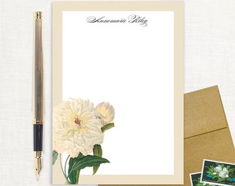 personalized notePAD - WHITE PEONY - custom stationery botanical stationary peonies flower floral garden lover paper - 50 sheet notepad