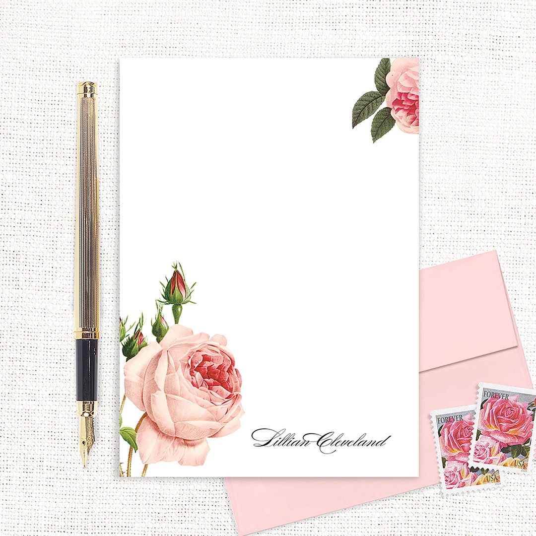 Personalized Notepad - LIGHT PINK ROSE - Floral Stationery Custom ...