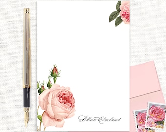 personalized notePAD - LIGHT PINK ROSE - floral stationery custom stationary botanical floral flower paper - 50 sheet notepad