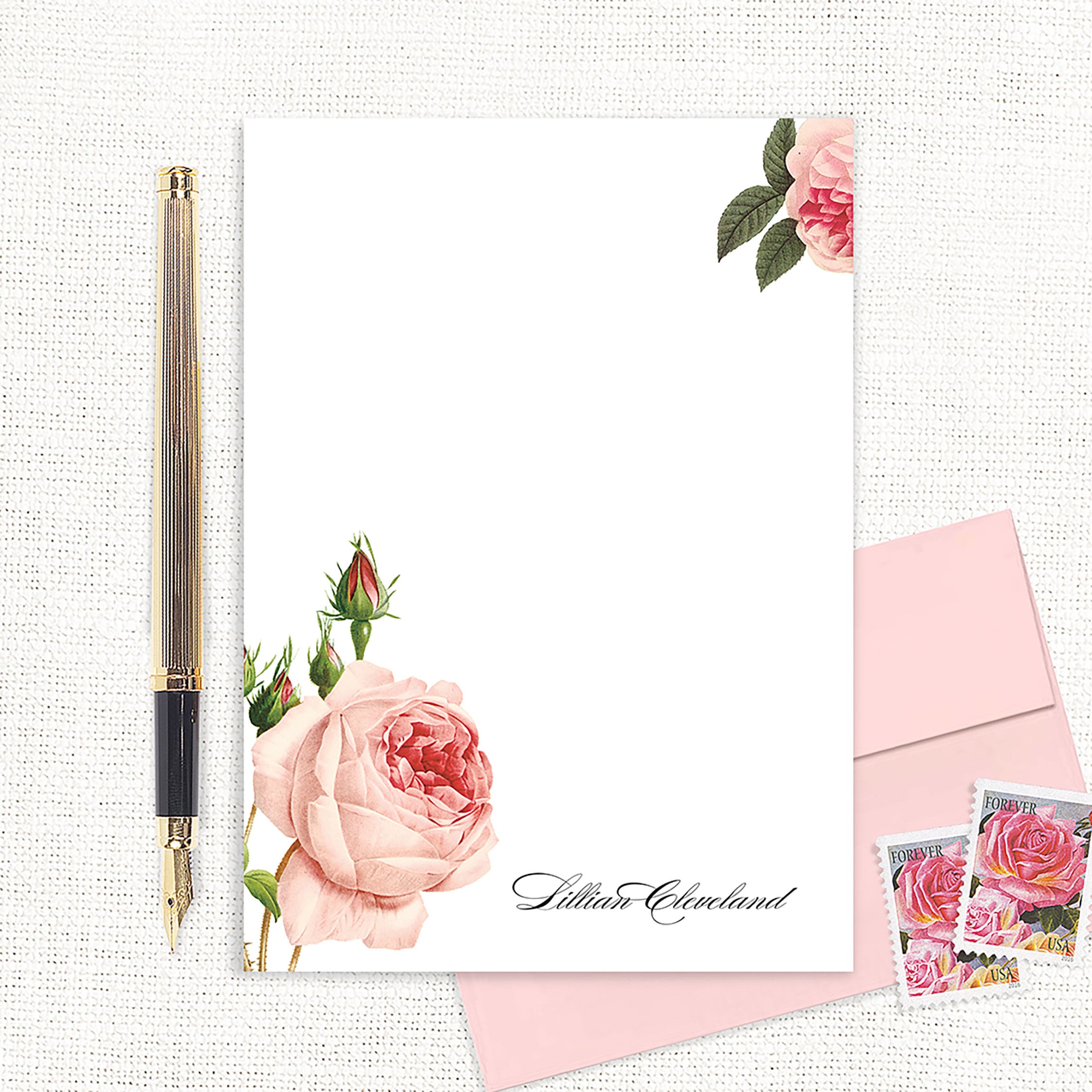 Personalized Notepad - LIGHT PINK ROSE - Floral Stationery Custom ...