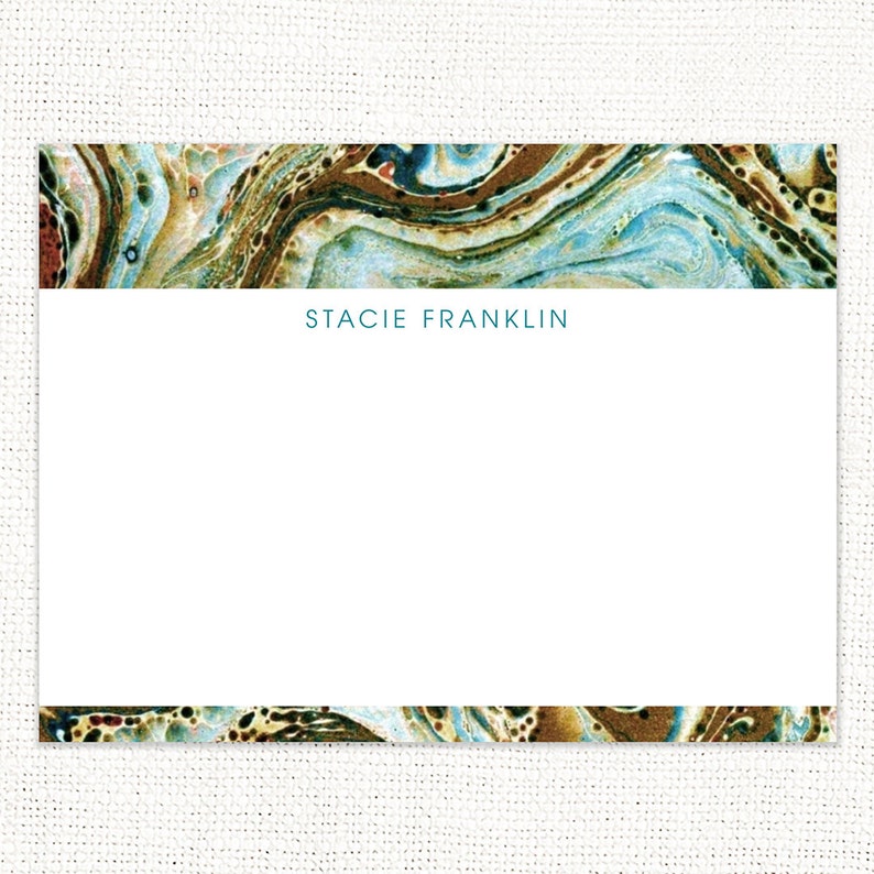 Personalized Flat Note Cards Set - Vintage Marble Paper STACIE TEAL ...