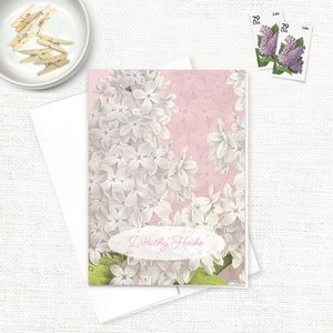 personalized stationery set GRANDMA'S LILACS in PINK pretty custom stationary vintage art floral flowers folded note cards set of 8 image 2