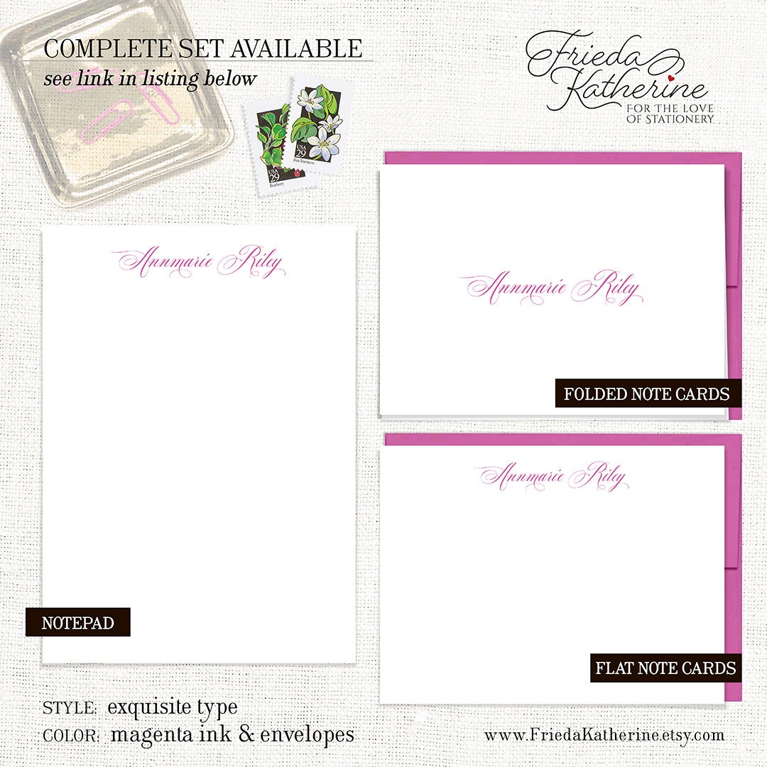 Note Card Designs Set Personalized Note Card Set - EXQUISITE TYPE - Feminine Custom ...