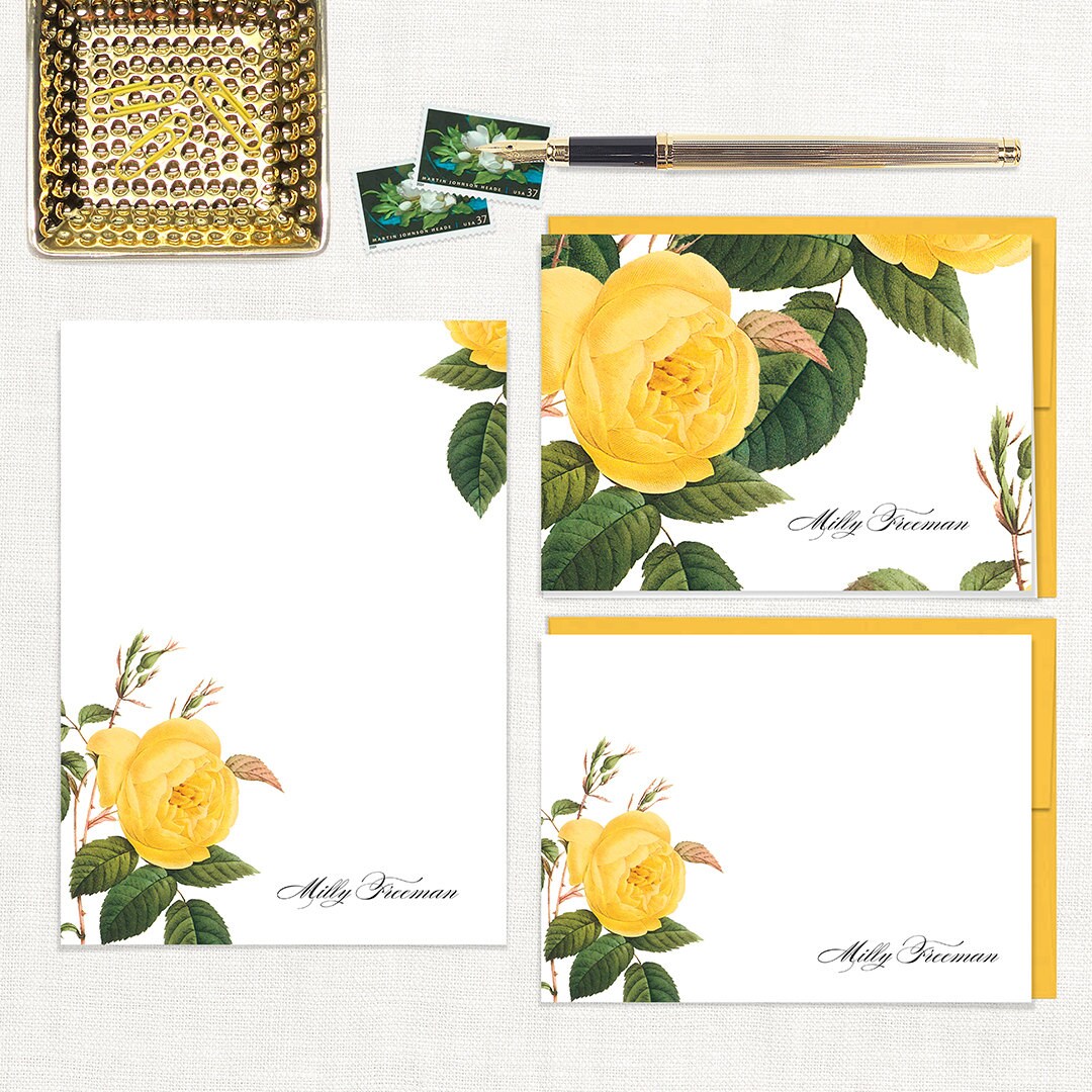 Complete personalized stationery set YELLOW ROSE note | Etsy