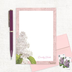 personalized notePAD GRANDMA'S LILACS in PINK custom stationery floral stationary flower notepad botanical 50 sheet notepad image 1