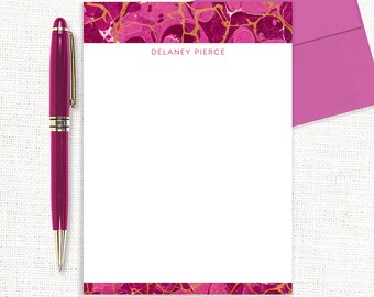 personalized notePAD - vintage marble paper DELANEY MAGENTA - abstract art stationery pink stationary custom paper - 50 sheet notepad