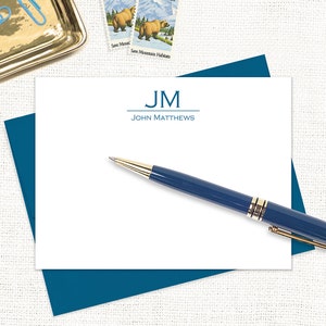 personalized note card set - GRAND MONOGRAM - custom stationery monogrammed stationary masculine gift for him - flat note cards set of 12