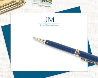 personalized note card set - GRAND MONOGRAM - custom stationery monogrammed stationary masculine gift for him - flat note cards set of 12