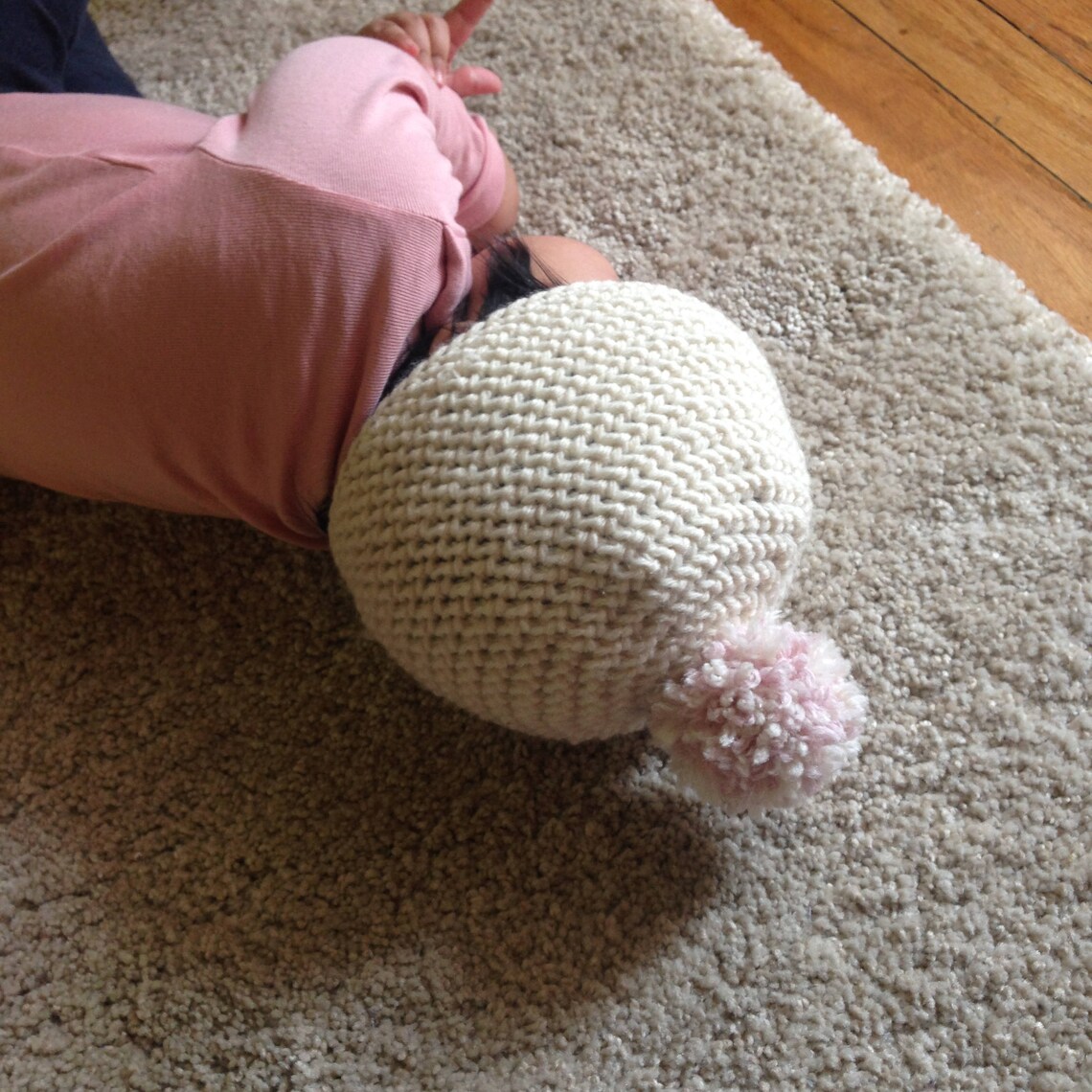 Baby Fur Lined Pom Pom Beanie Hat - Crochet Knit Winter Hat For Boys & Girls (0-6m)