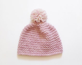 Crochet baby winter hat - Pom pom beanie hat girl - Baby wool hat - Pink crochet cap - 0-3 months girl clothes - newborn hat photo prop